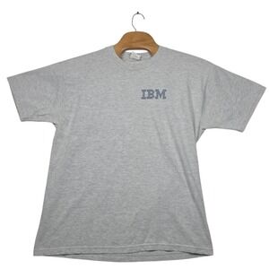 Vintage IBM T Shirt XL Jerzees 90s 50/50 Blend Heather Gray Tech Computer Promo